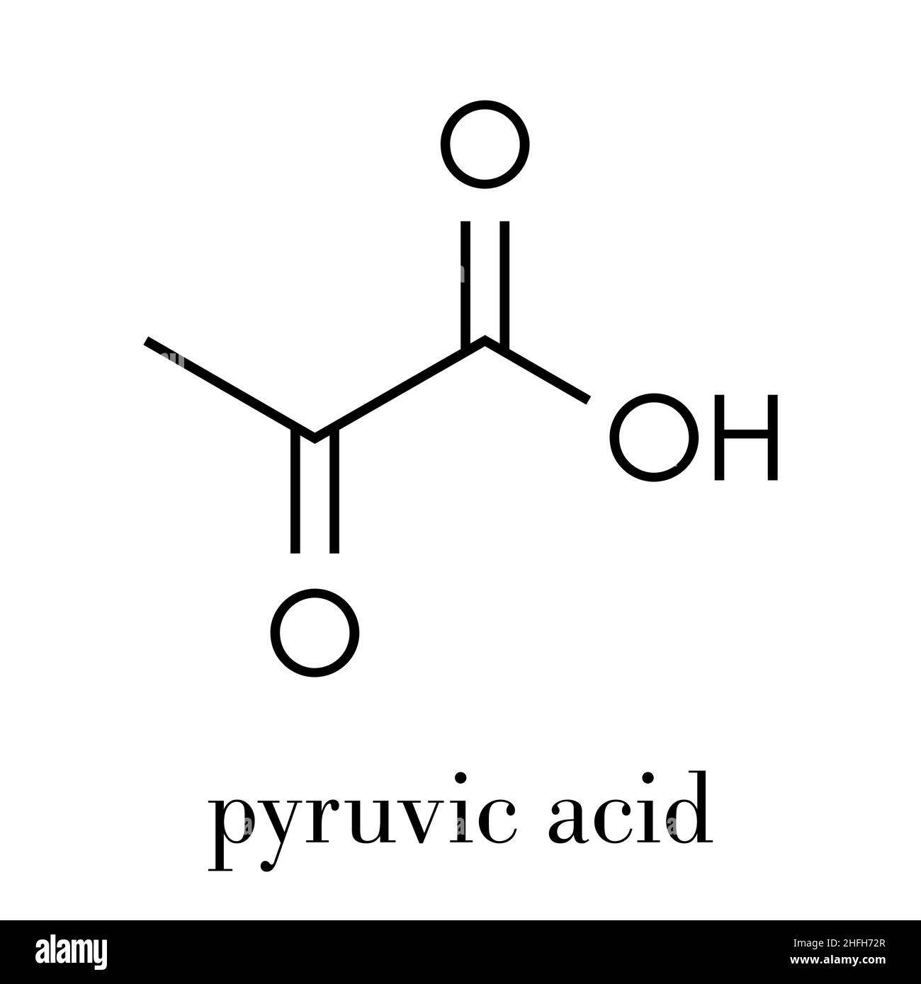Acido piruvico (piruvato molecola). Importante intermedio in un certo numero di processi biochimici. Formula di scheletro. Illustrazione Vettoriale