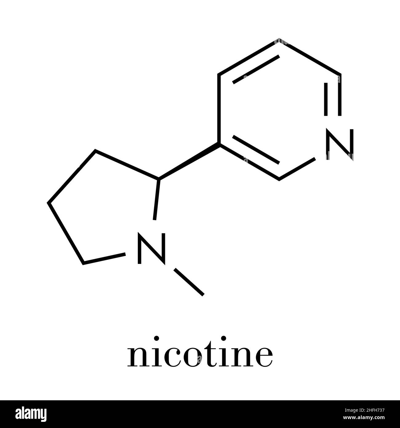 La nicotina tabacco molecola stimolante. Principale componente di dipendenza del fumo di sigaretta. Formula di scheletro. Illustrazione Vettoriale