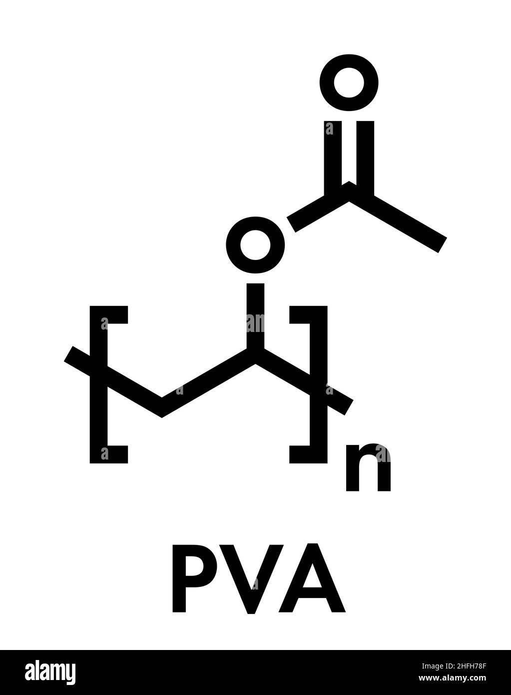 Acetato di polivinile (PVA) polimero, struttura chimica. Componente principale del legno di colla o di falegname colla. Formula di scheletro. Illustrazione Vettoriale