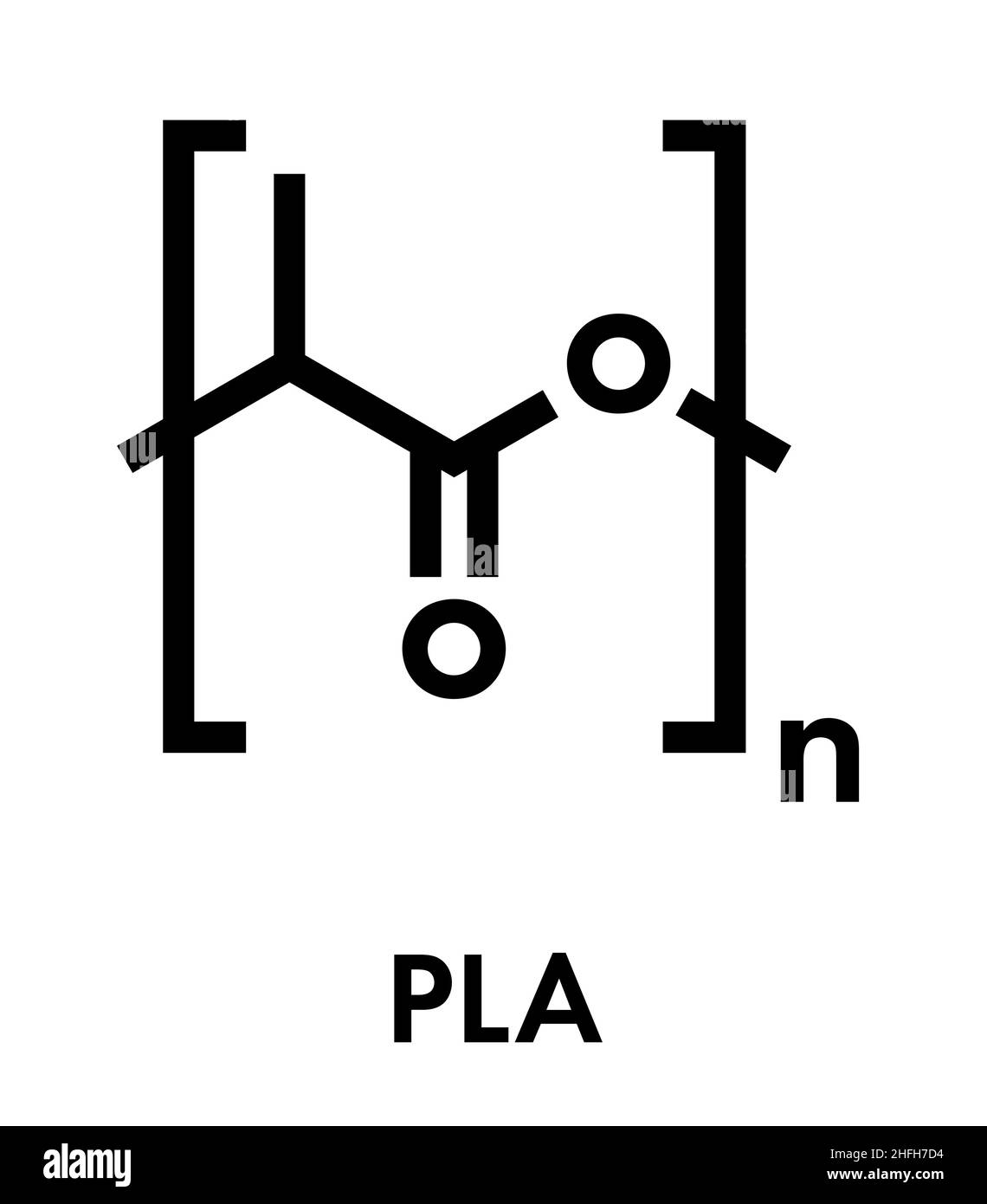 Acido polilattico (PLA, polilattide) bioplastica, struttura chimica. Compostabile polimero utilizzato in impianti medici, la stampa 3D, materiali per imballaggio, ecc. Illustrazione Vettoriale