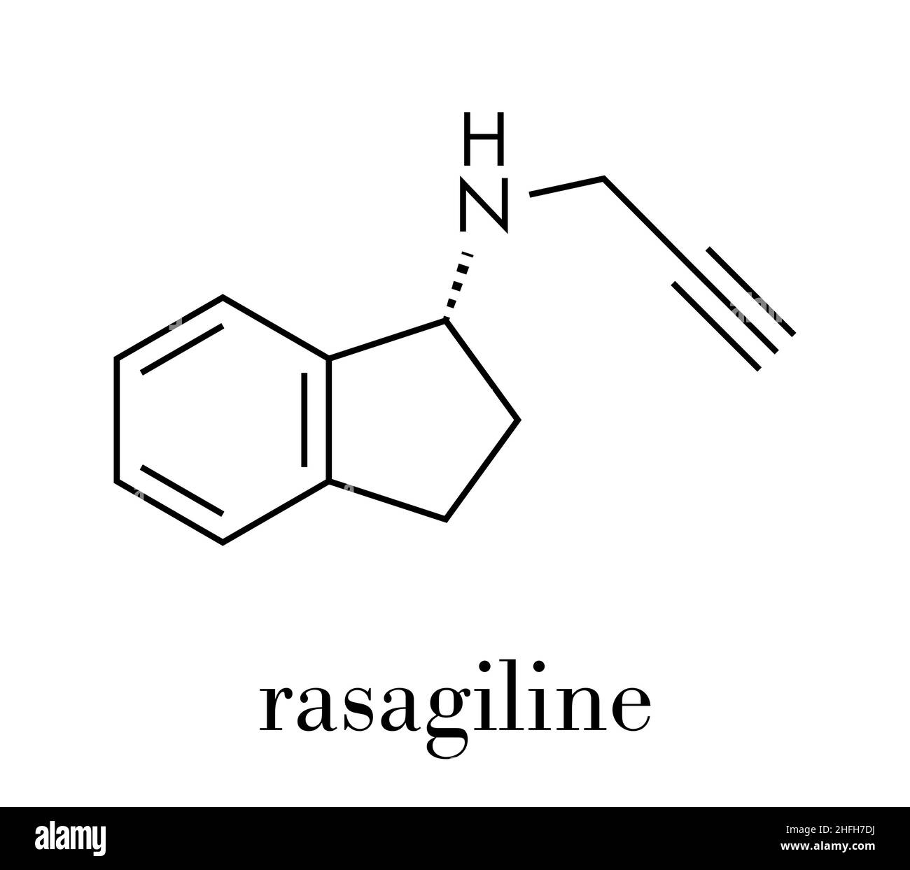 Rasagilina malattia di Parkinson molecola di farmaco. Formula scheletrica. Illustrazione Vettoriale