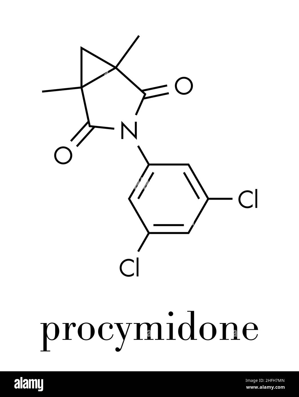 Procimidone molecola di antiparassitari. Formula di scheletro. Illustrazione Vettoriale