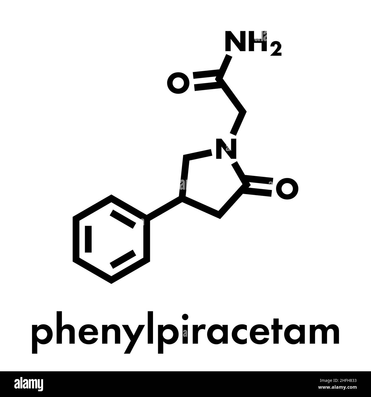 Phenylpiracetam molecola di farmaco. Formula di scheletro. Illustrazione Vettoriale