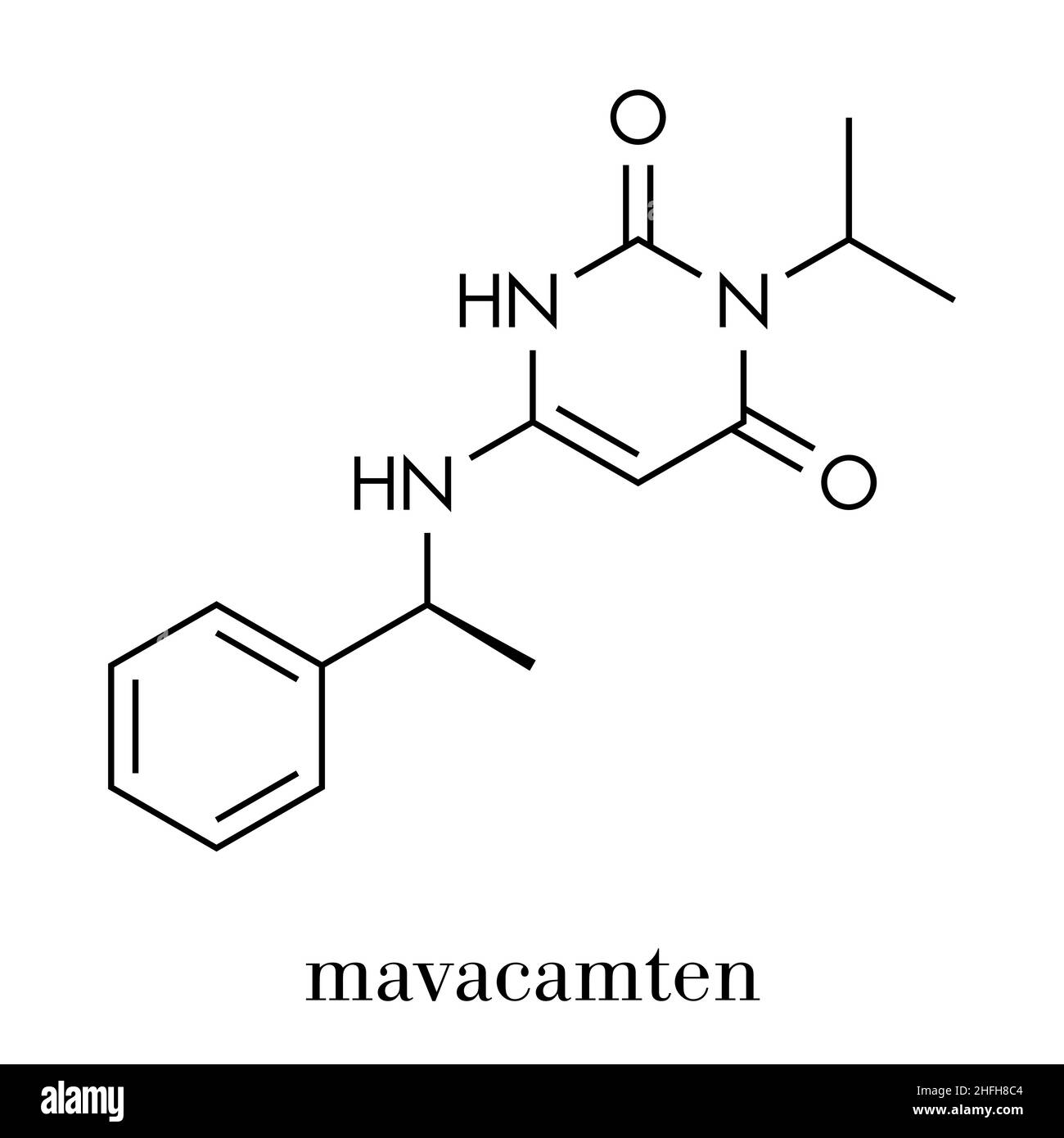 Molecola di farmaco di Mavacamten. Formula scheletrica. Illustrazione Vettoriale