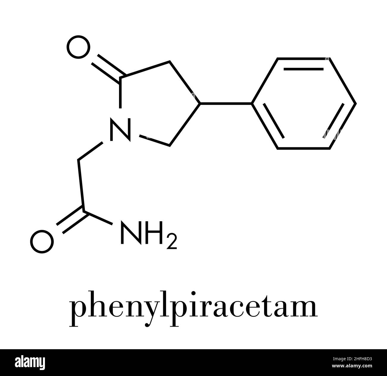 Phenylpiracetam molecola di farmaco. Formula di scheletro. Illustrazione Vettoriale