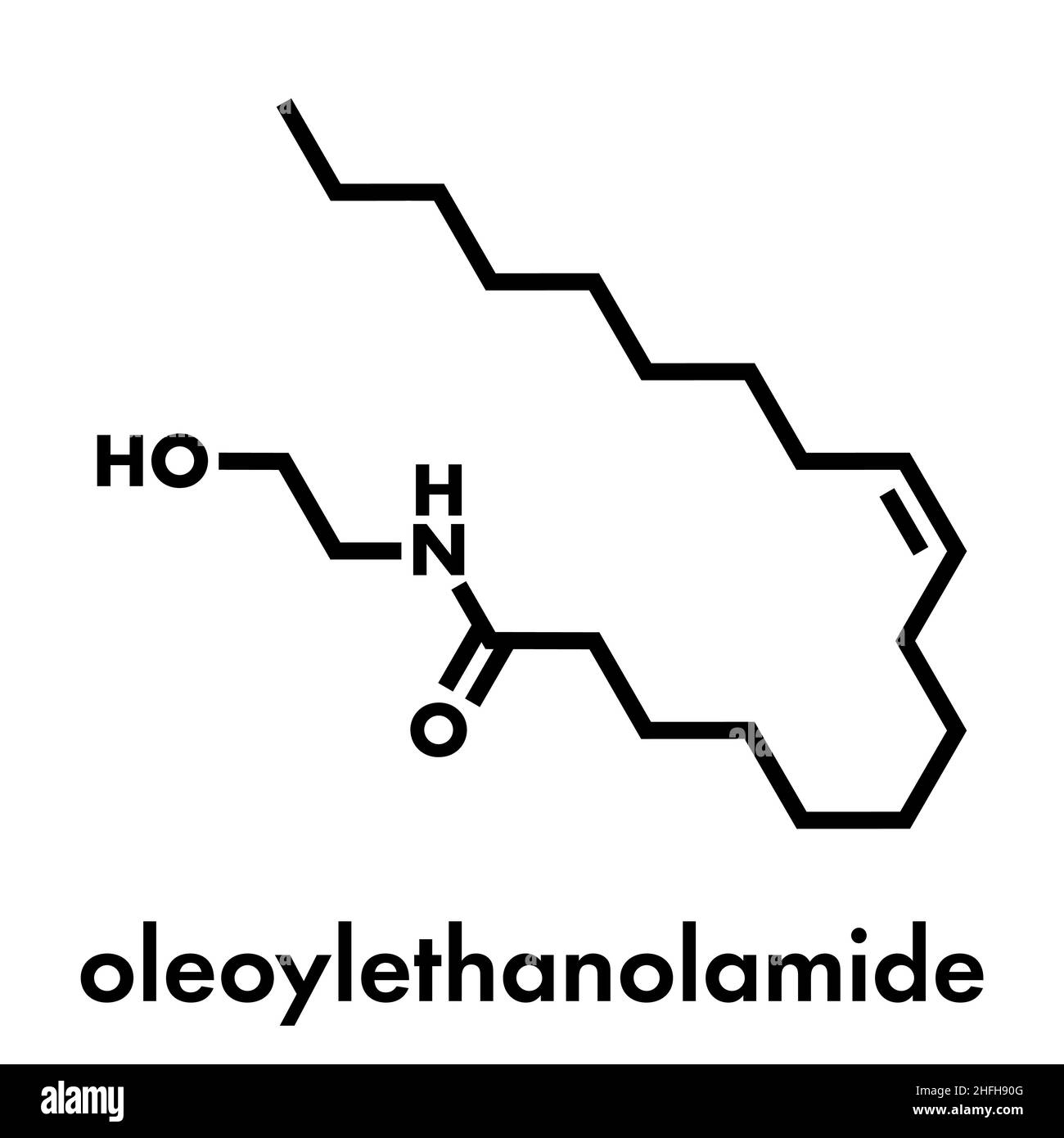 Oleoylethanolamide (OEA) endogeno di attivato dal proliferatore dei perossisomi alfa del recettore (PPAR-α) molecola agonista. Formula di scheletro. Illustrazione Vettoriale
