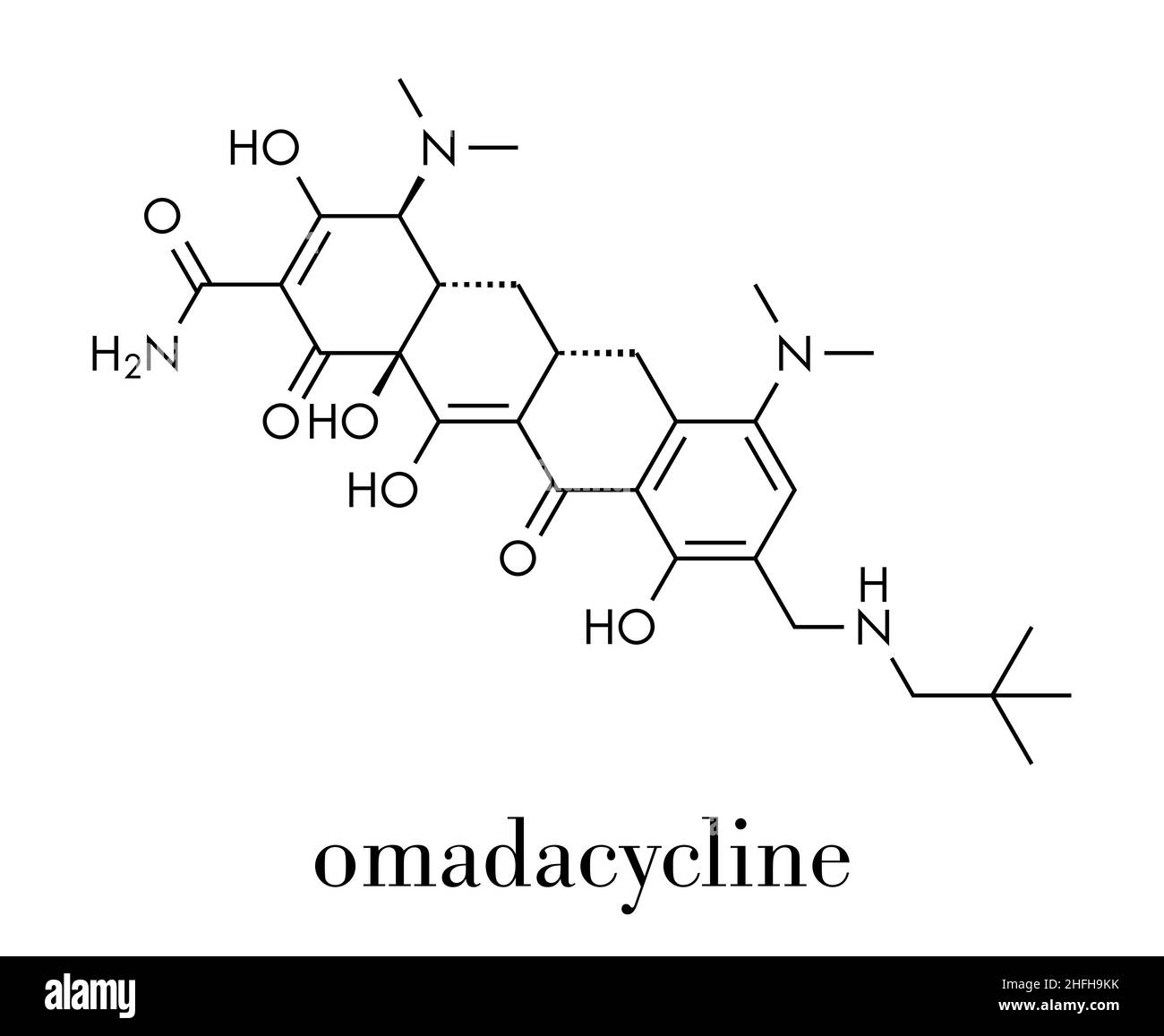 Antibiotico Omadacycline molecola di farmaco. Formula di scheletro. Illustrazione Vettoriale