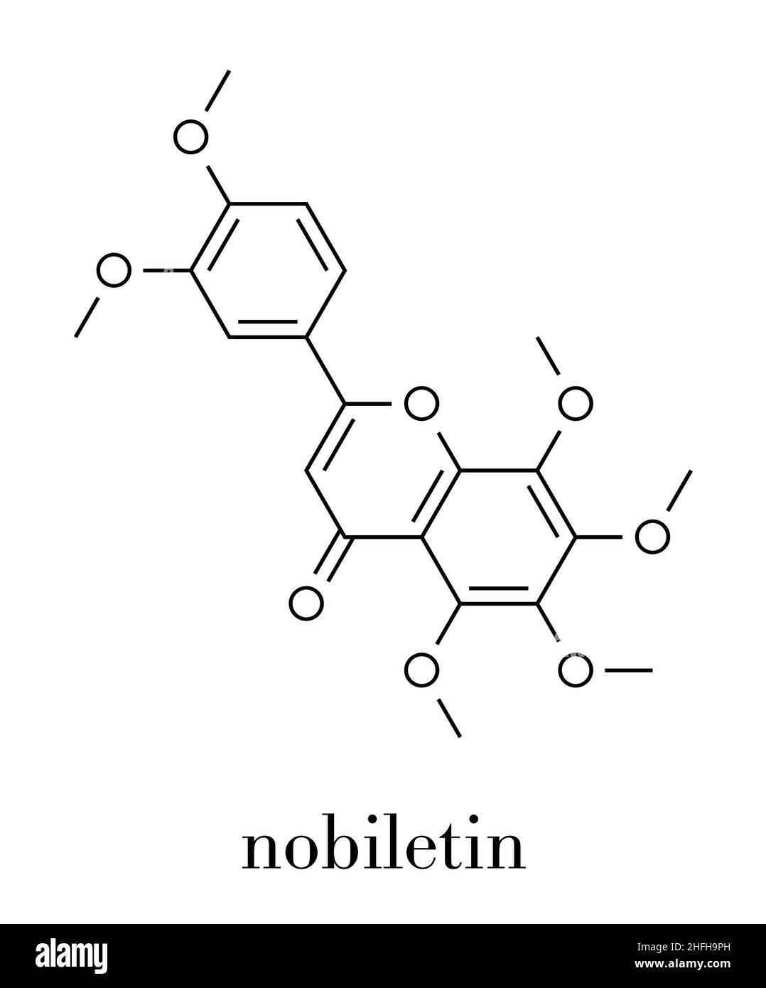 Molecola flavonoide di Nobiletina. Formula scheletrica. Illustrazione Vettoriale