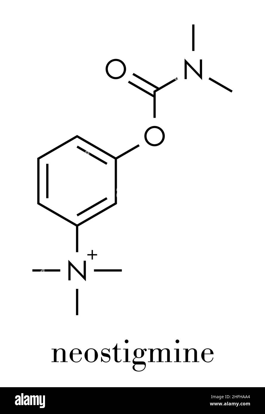 La neostigmina molecola di farmaco. Formula di scheletro. Illustrazione Vettoriale