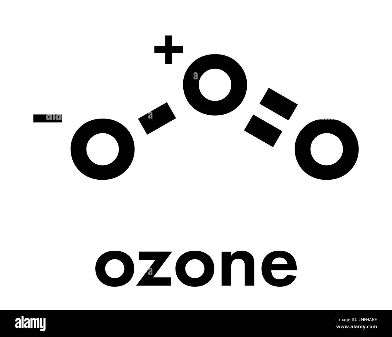 Molecola di ozono (triossigeno, O3), struttura chimica. Formula scheletrica. Illustrazione Vettoriale