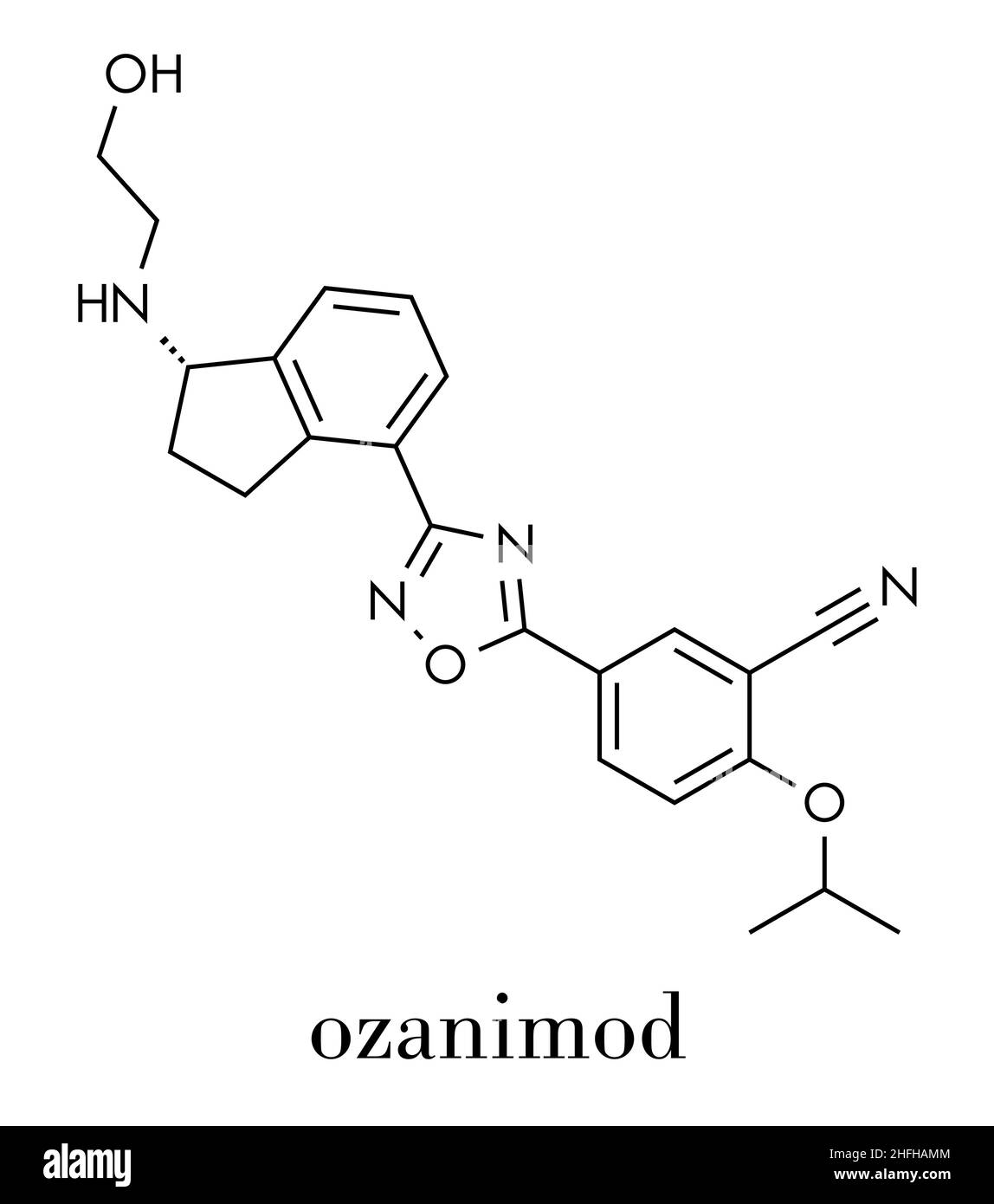 Ozanimod farmaco anti-infiammatorio molecola (S1PR1 modulatore). Formula di scheletro. Illustrazione Vettoriale