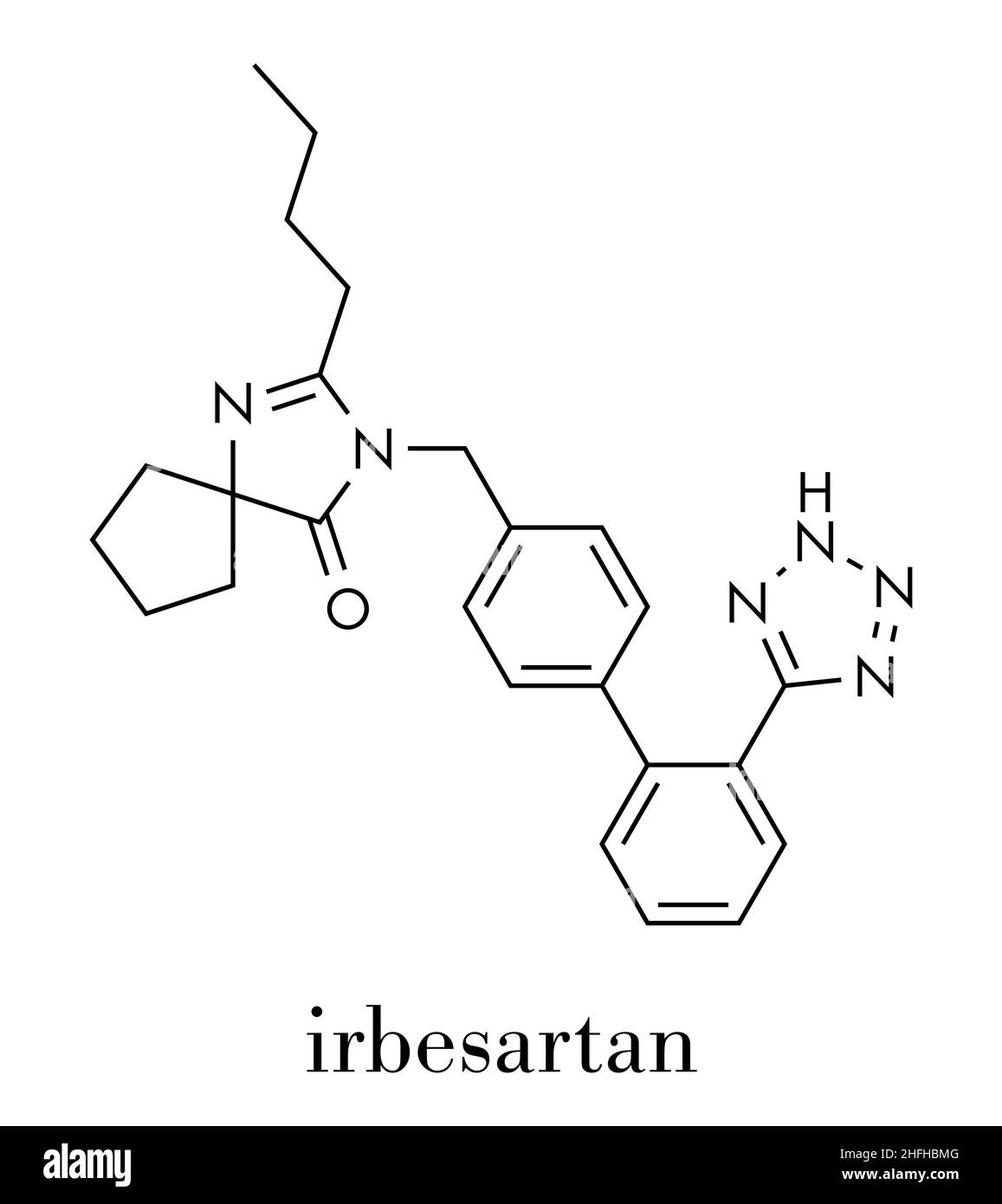 Molecola di farmaco di irbesartan. Formula scheletrica. Illustrazione Vettoriale