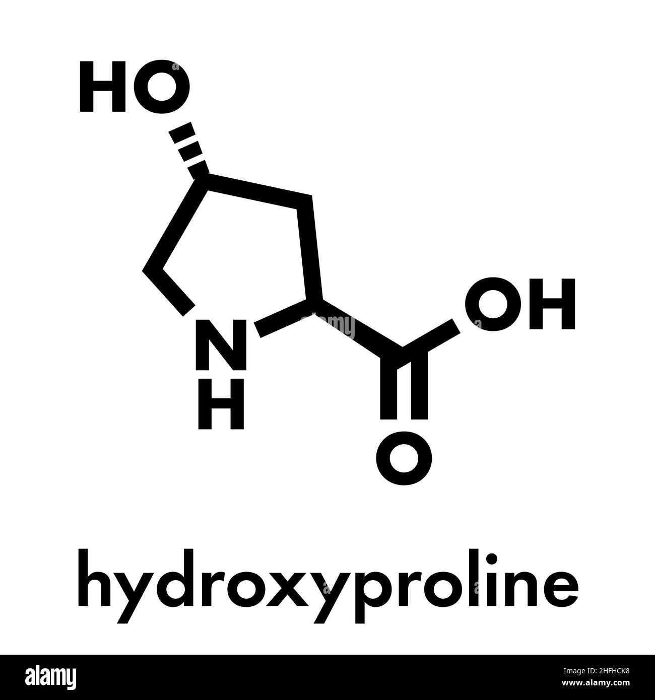 Idrossiprolina (Hyp) aminoacido. Componente essenziale del collagene. Formula scheletrica. Illustrazione Vettoriale