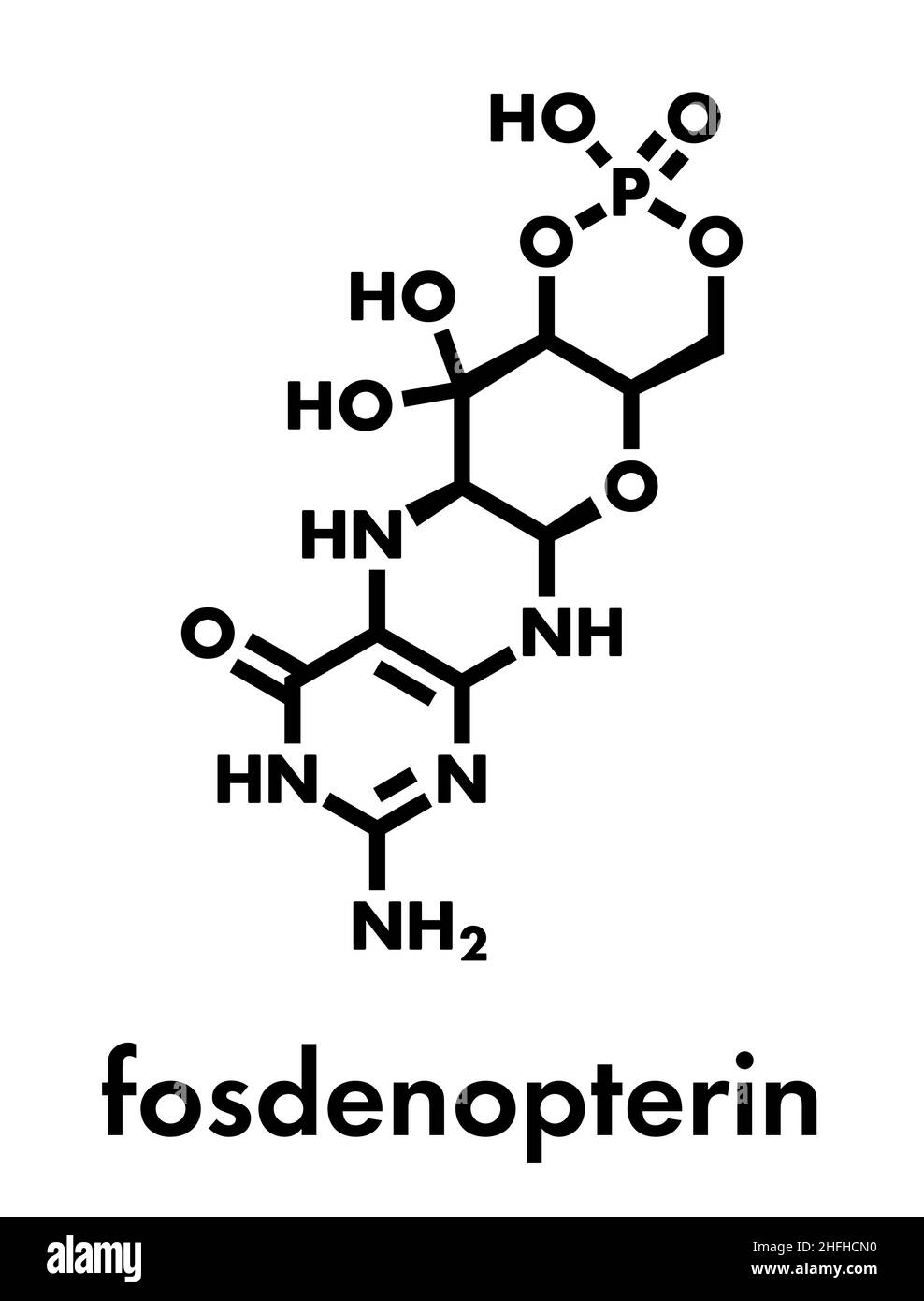 Molecola di farmaco di Fordenopterin. Formula scheletrica. Illustrazione Vettoriale