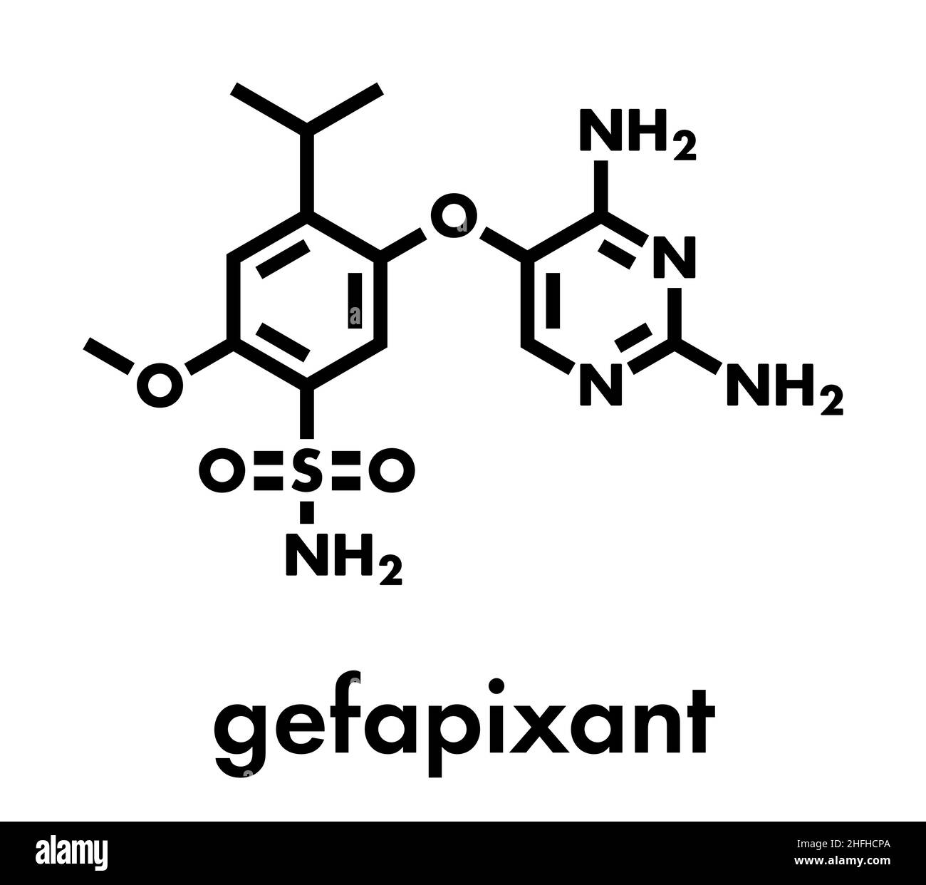 Molecola di farmaco di Gepixant. Formula scheletrica. Illustrazione Vettoriale