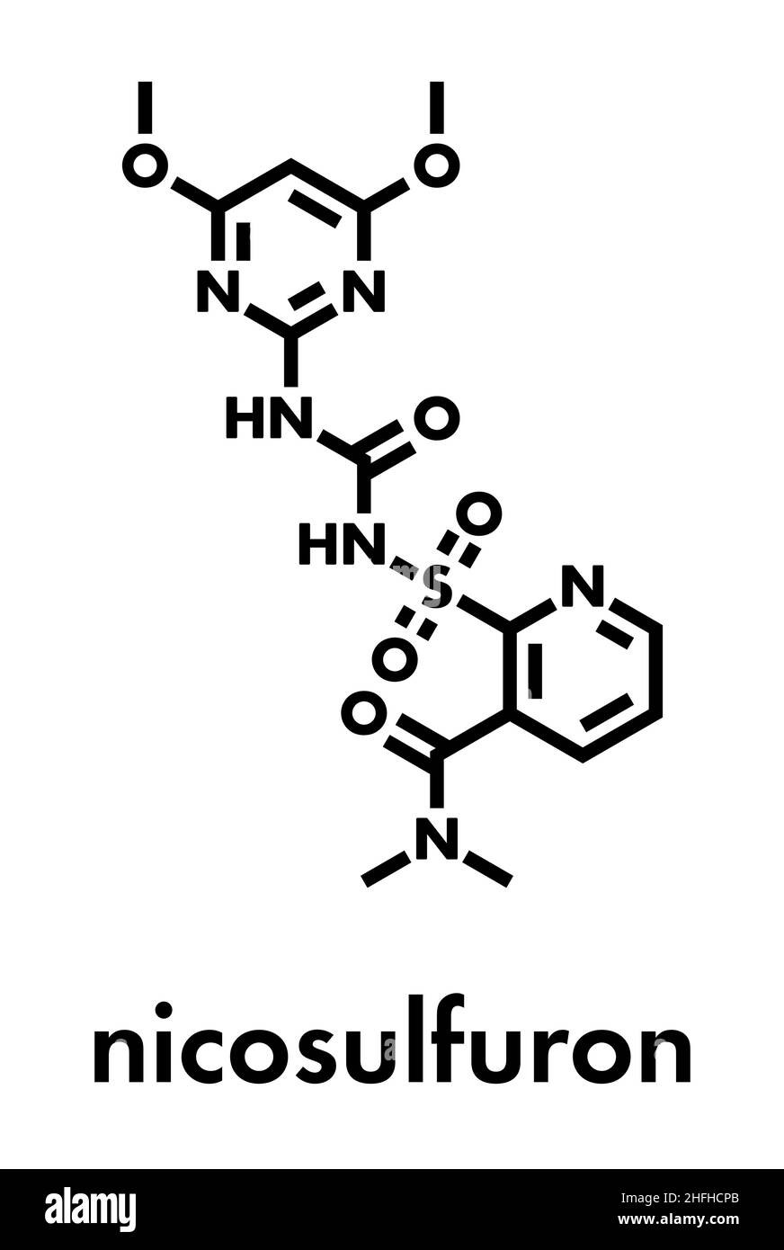 Molecola di erbicida sistemica di Nicosulfuron. Formula scheletrica. Illustrazione Vettoriale