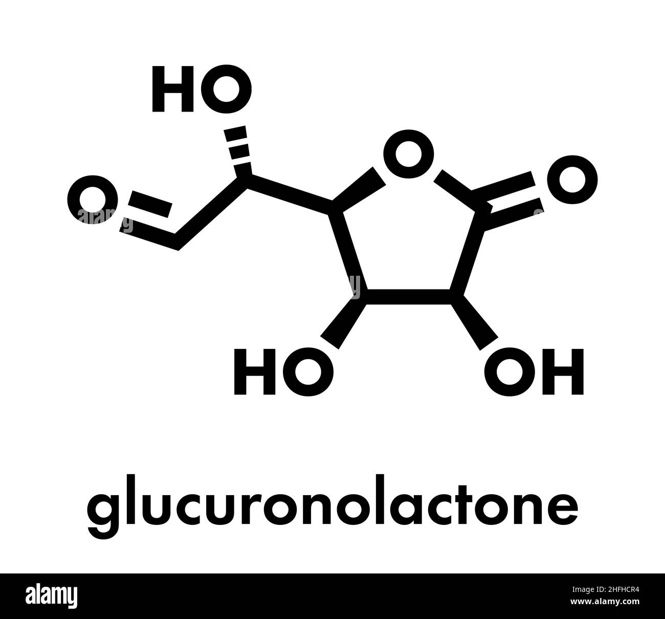 Molecola glucuronolattone. Utilizzato in integratori alimentari e bevande energetiche. Formula scheletrica. Illustrazione Vettoriale