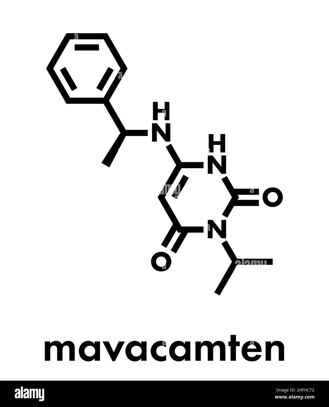 Molecola di farmaco di Mavacamten. Formula scheletrica. Illustrazione Vettoriale