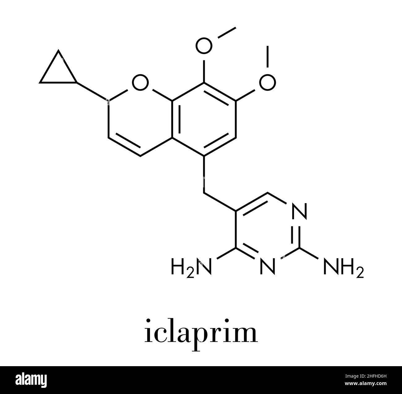 Antibiotico Iclaprim molecola di farmaco. Formula di scheletro. Illustrazione Vettoriale