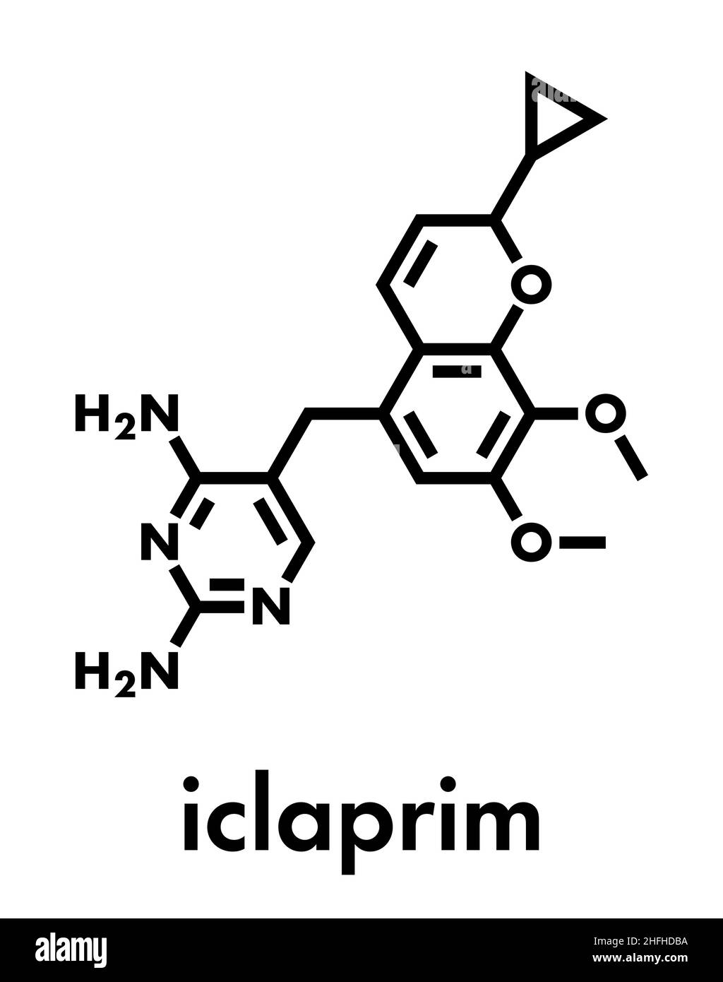 Antibiotico Iclaprim molecola di farmaco. Formula di scheletro. Illustrazione Vettoriale