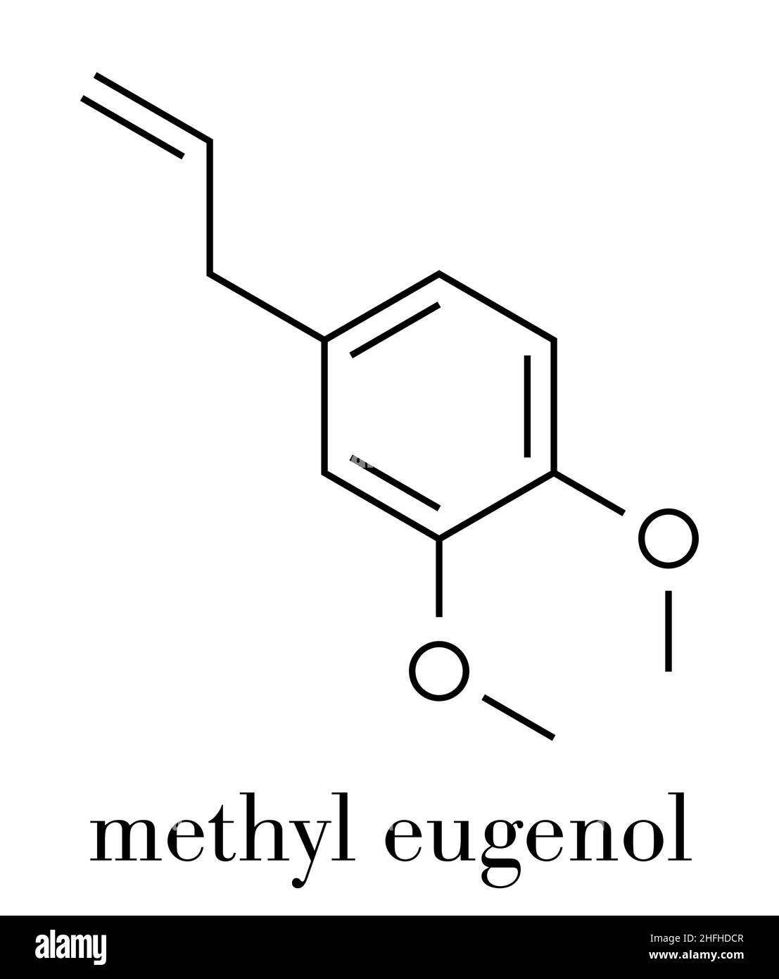 Metil eugenolo molecola. Formula di scheletro. Illustrazione Vettoriale