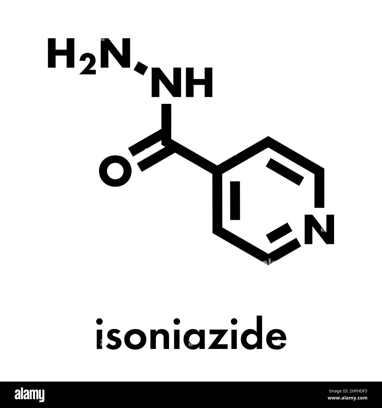 Isoniazide (isonicotinilidrazina, INH) tubercolosi antibiotico molecola farmaco. Formula scheletrica. Illustrazione Vettoriale