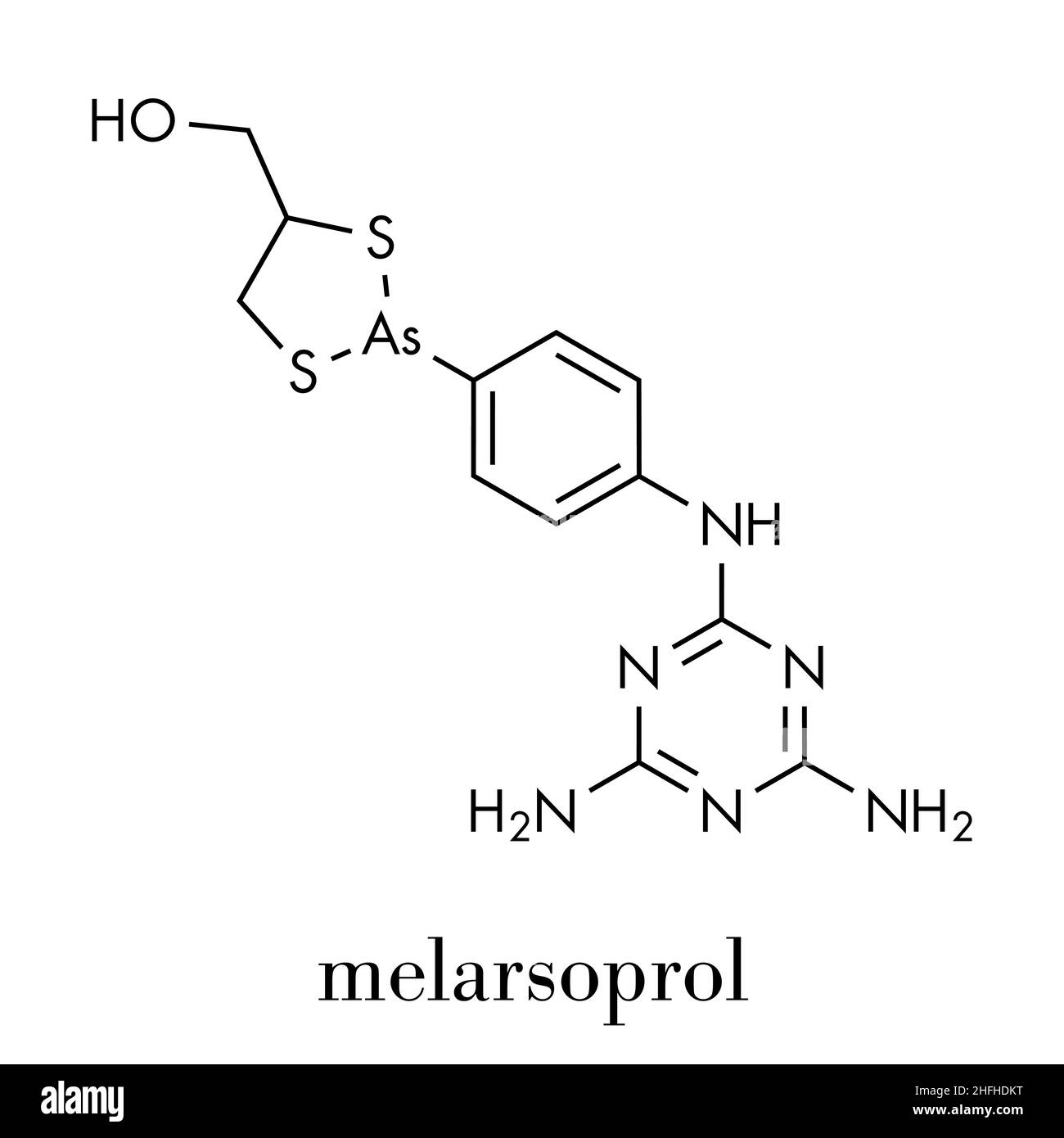 Melarsoprotl tripanosomiasi molecola di farmaco. Formula scheletrica. Illustrazione Vettoriale