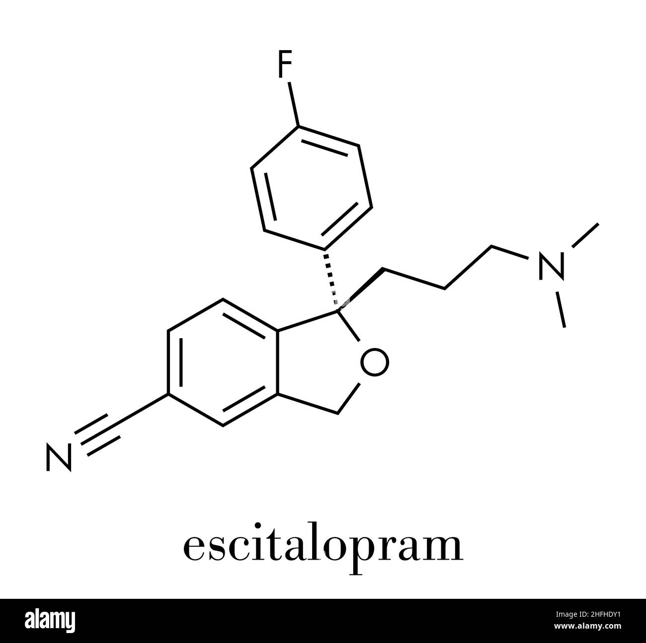 Escitalopram farmaco antidepressivo (SSRI classe molecola). Formula di scheletro. Illustrazione Vettoriale