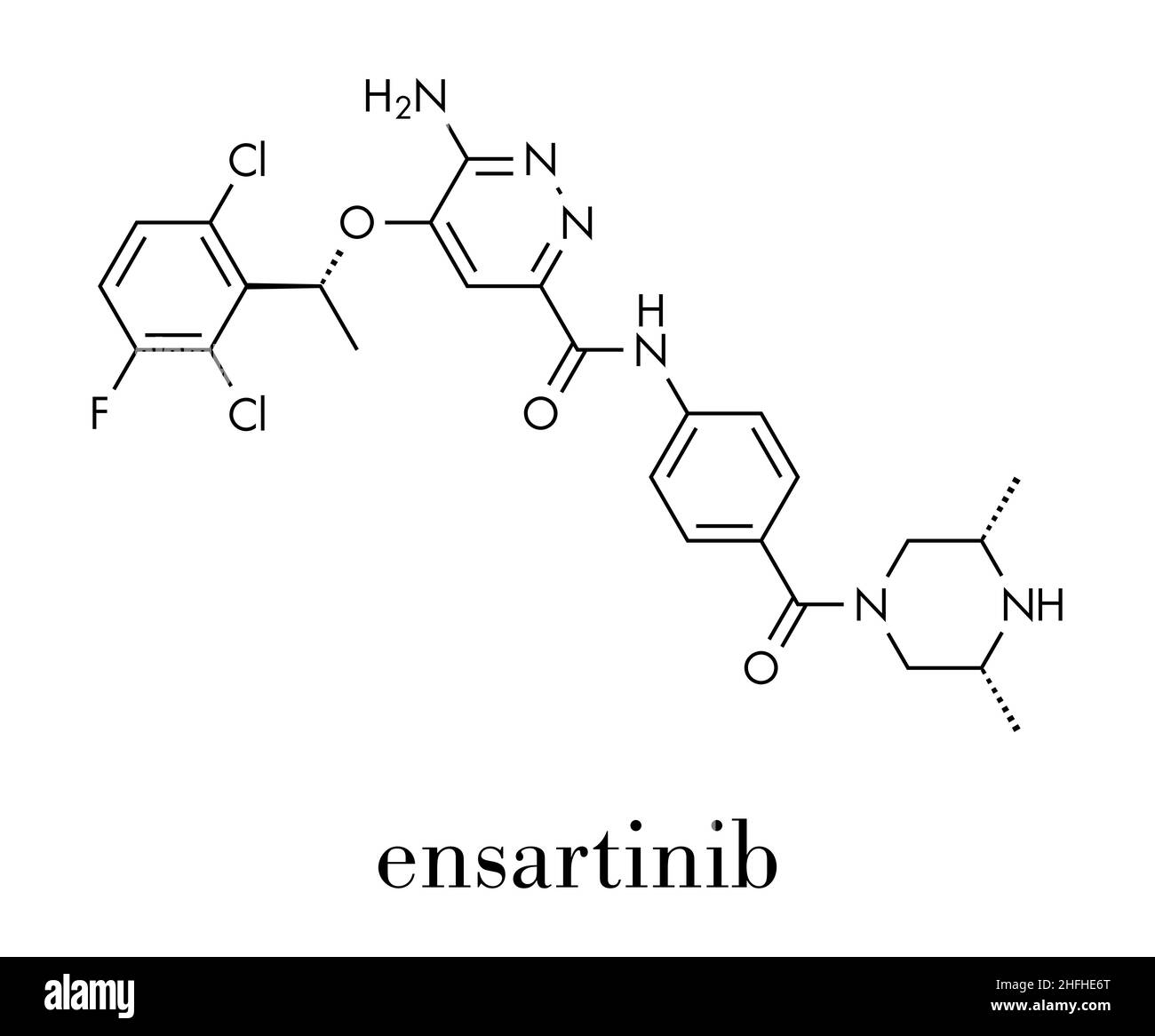 Molecola di farmaco di Ensartinib. Formula scheletrica. Illustrazione Vettoriale
