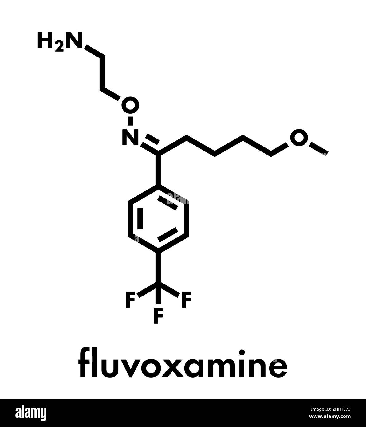 Molecola di farmaco di fluvoxamina (SSRI). Formula scheletrica. Illustrazione Vettoriale