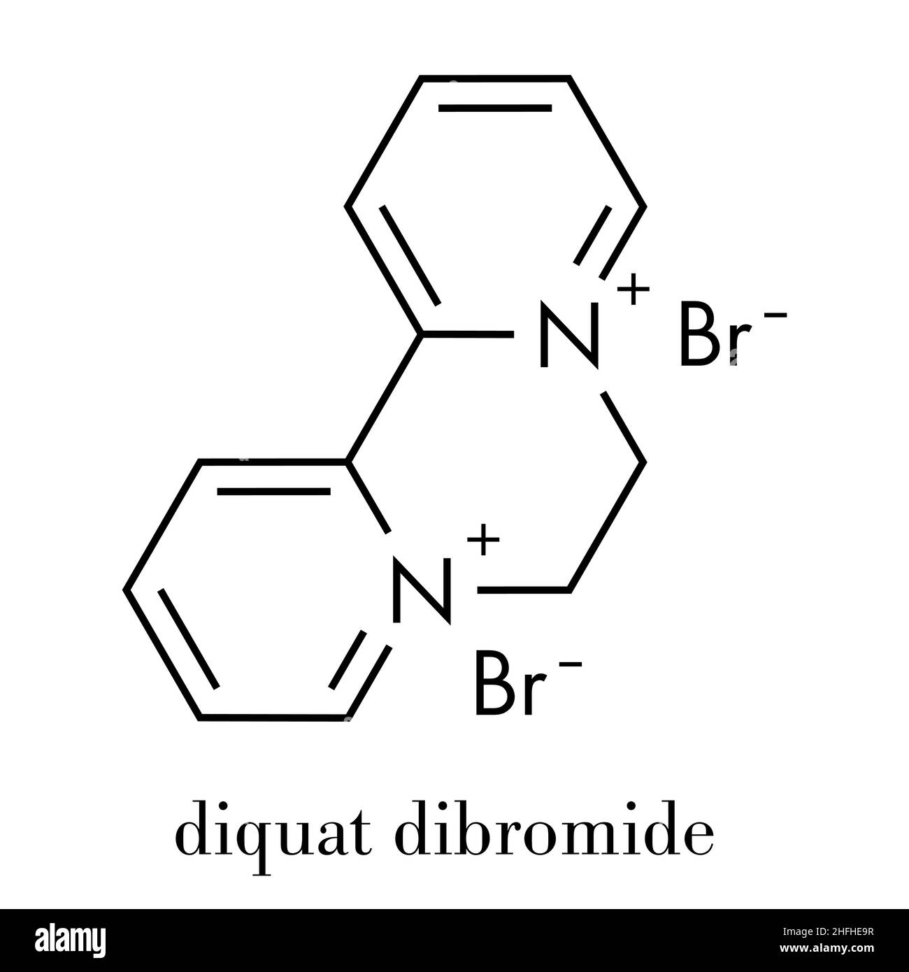 Il Diquat dibromuro di erbicida contatto molecola. Formula di scheletro. Illustrazione Vettoriale