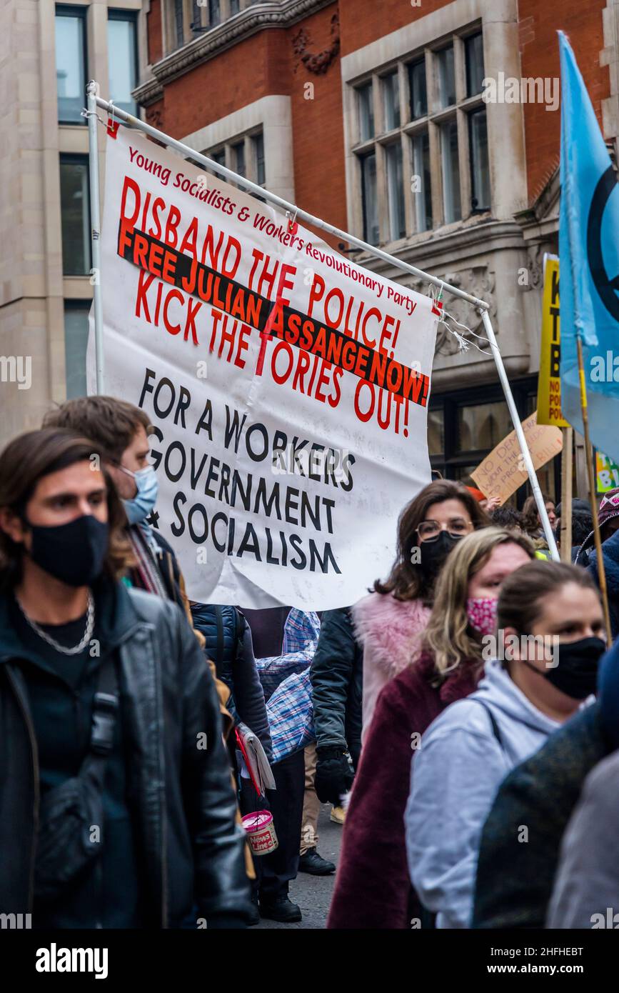 Manifestazione "uccidere il Bill” nel centro di Londra prima di un voto alla Camera dei Lord. Il disegno di legge sulla polizia, il crimine, le condanne e i tribunali minaccia il diritto di protestare. Londra, Inghilterra, Regno Unito 15.01.2022 Foto Stock