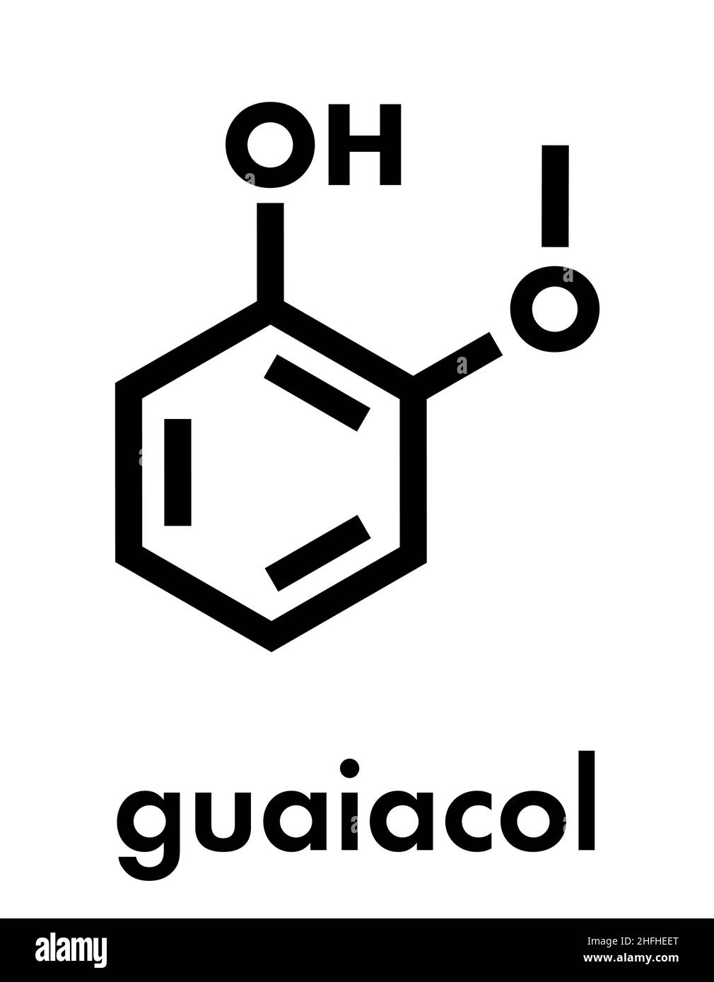 Il guaiacolo molecola aromatica. Responsabile per il gusto affumicato di cibi affumicati. Formula di scheletro. Illustrazione Vettoriale Il guaiacolo molecola aromatica. Responsabile per il gusto affumicato di cibi affumicati. Formula di scheletro. Illustrazione Vettoriale