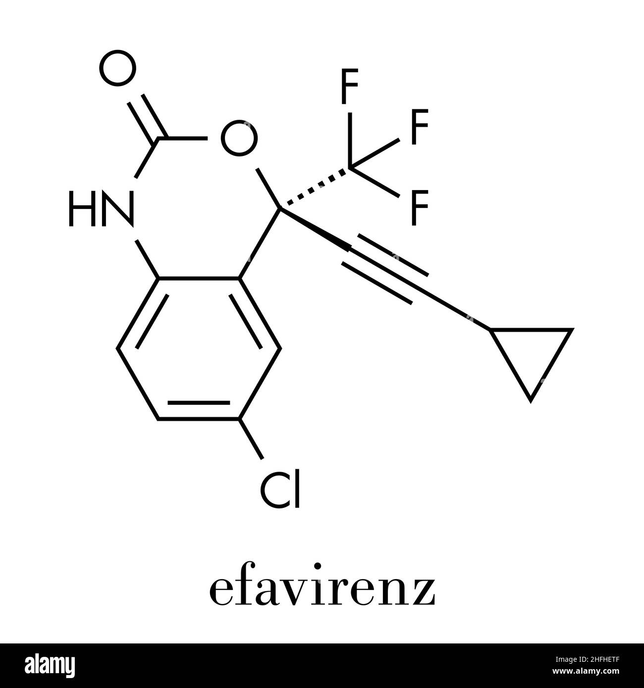 Efavirenz HIV molecola di farmaco. Formula di scheletro. Illustrazione Vettoriale