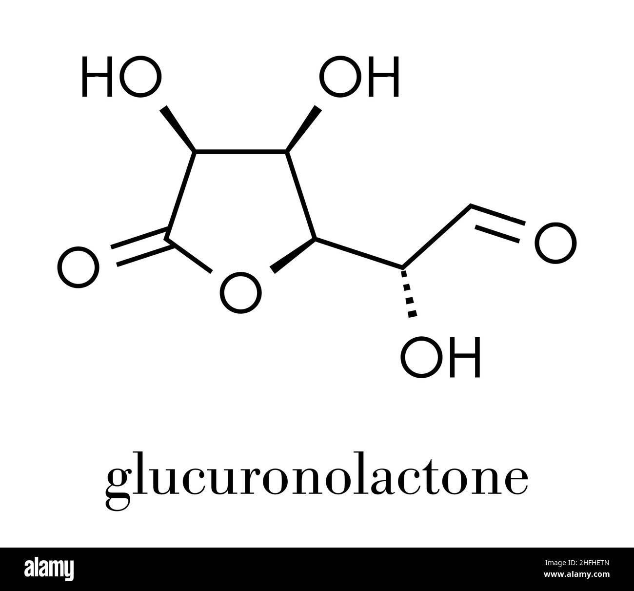 Molecola glucuronolattone. Utilizzato in integratori alimentari e bevande energetiche. Formula scheletrica. Illustrazione Vettoriale