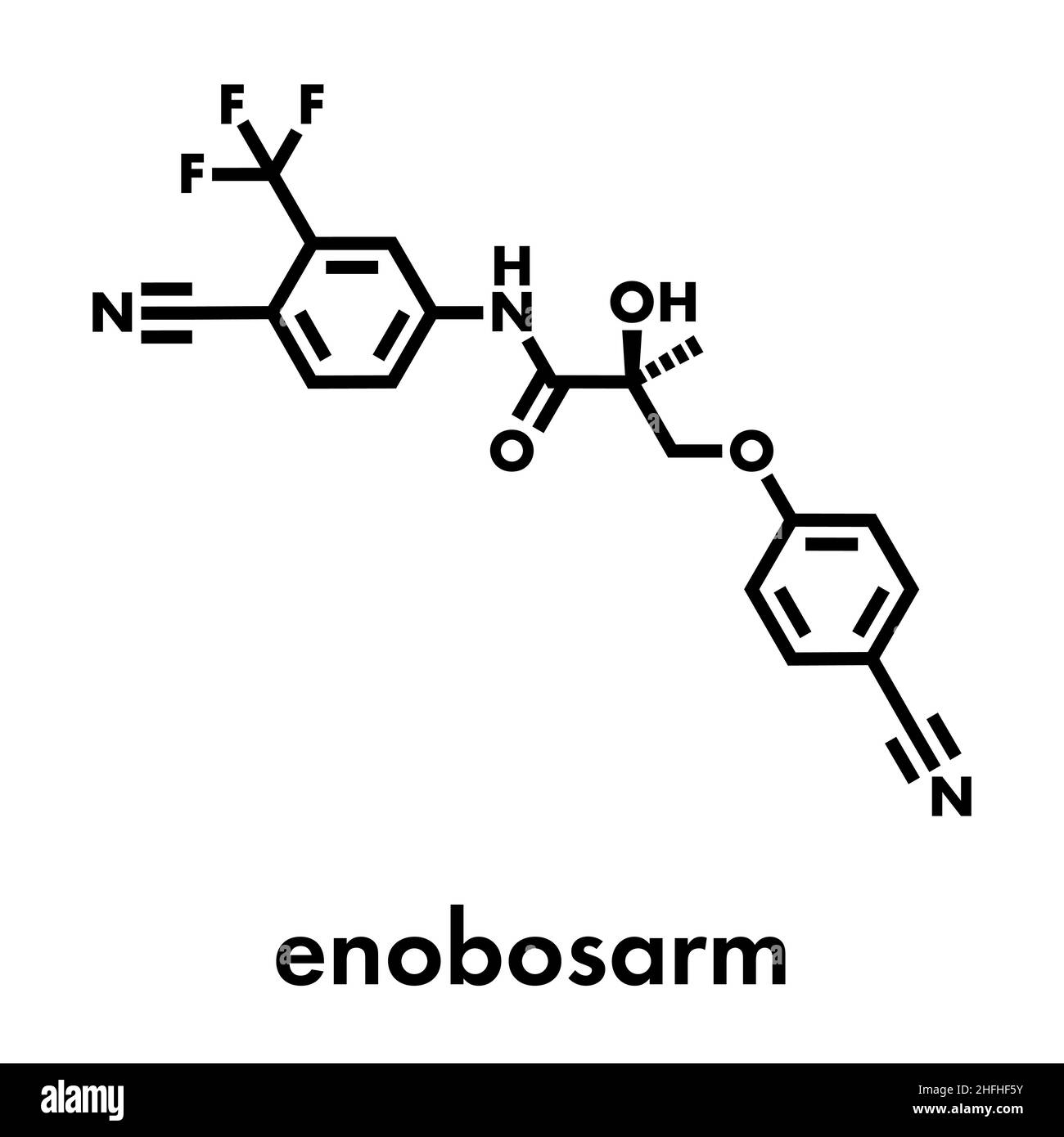 Enobosarm molecola di farmaco. Selettivo del recettore degli androgeni modulatore (SARM) che è utilizzato anche negli sport doping. Formula di scheletro. Illustrazione Vettoriale