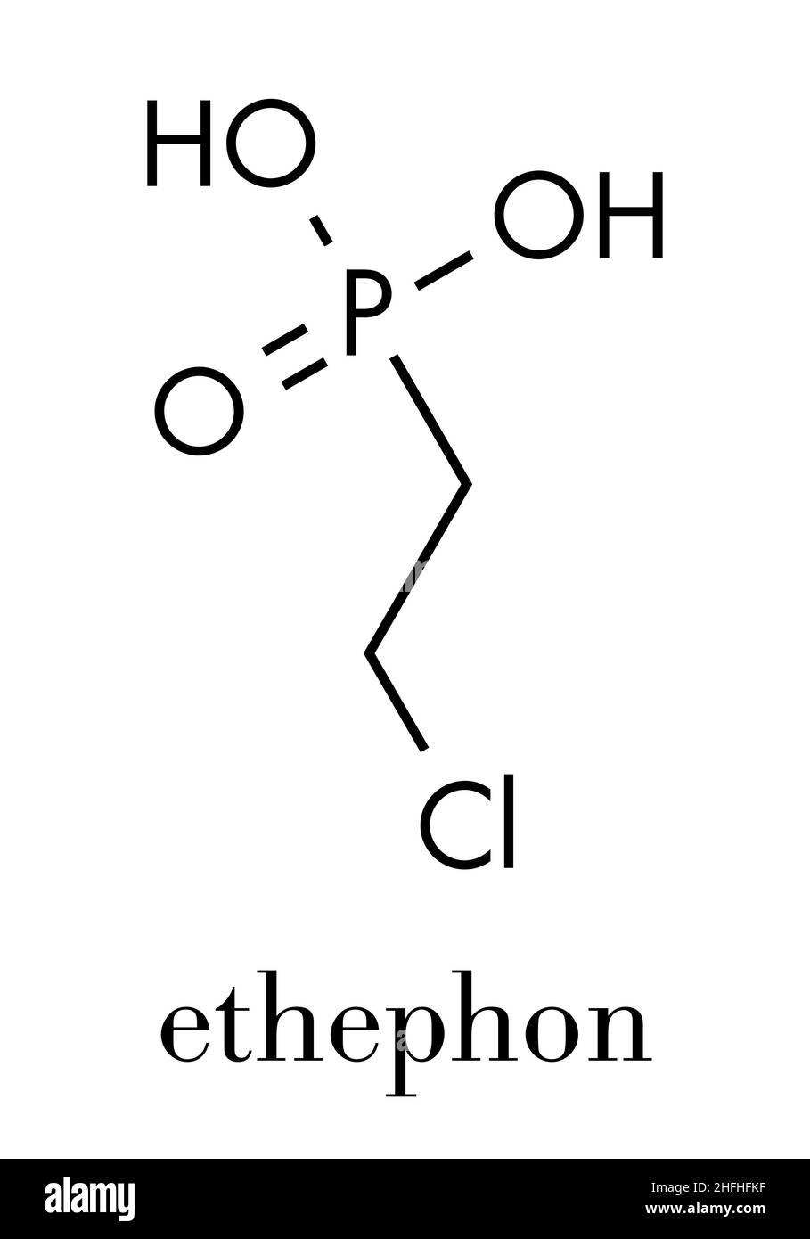 Etefon regolatore della crescita delle piante molecola. Formula di scheletro. Illustrazione Vettoriale