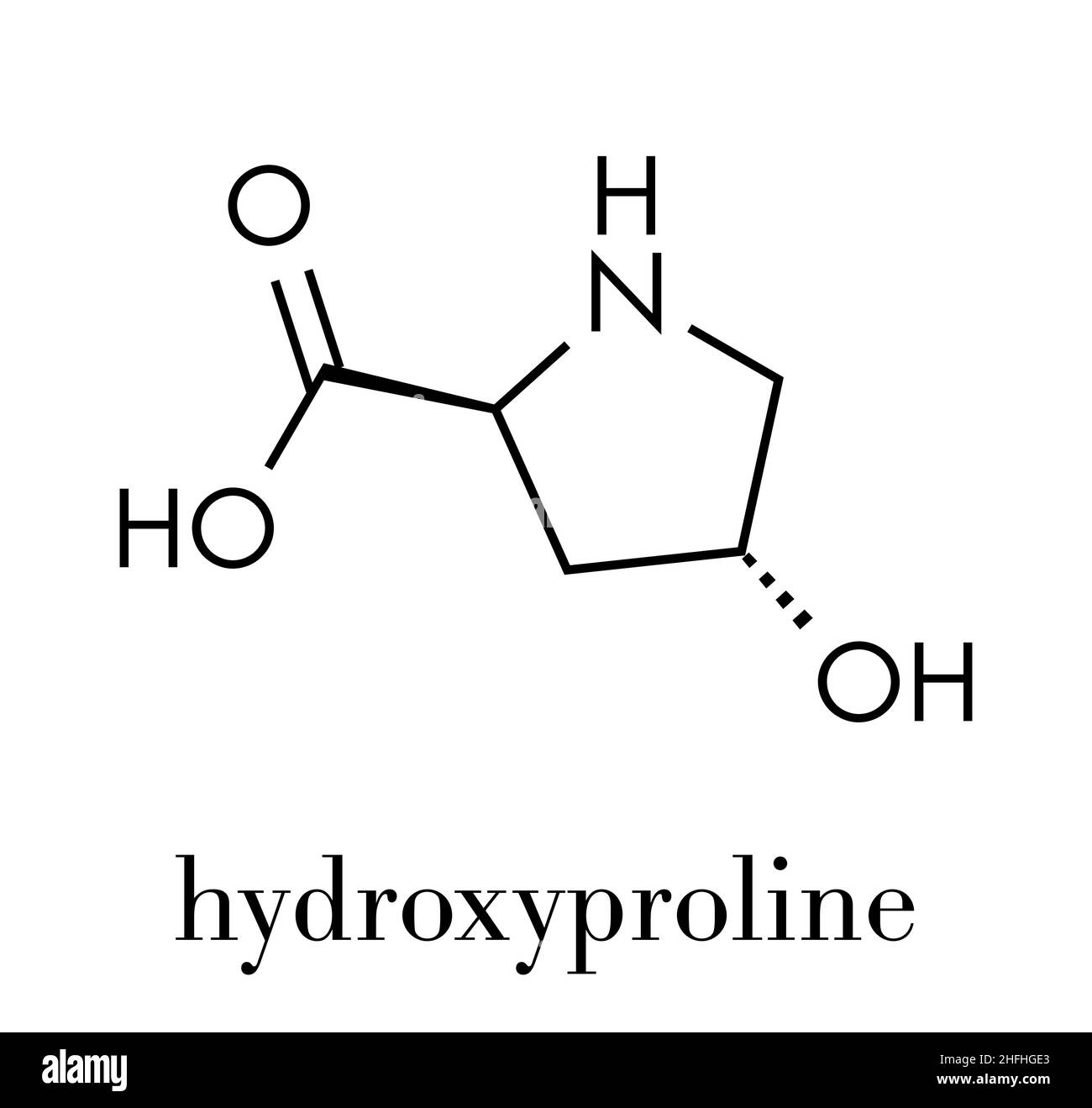 Idrossiprolina (Hyp) aminoacido. Componente essenziale del collagene. Formula scheletrica. Illustrazione Vettoriale