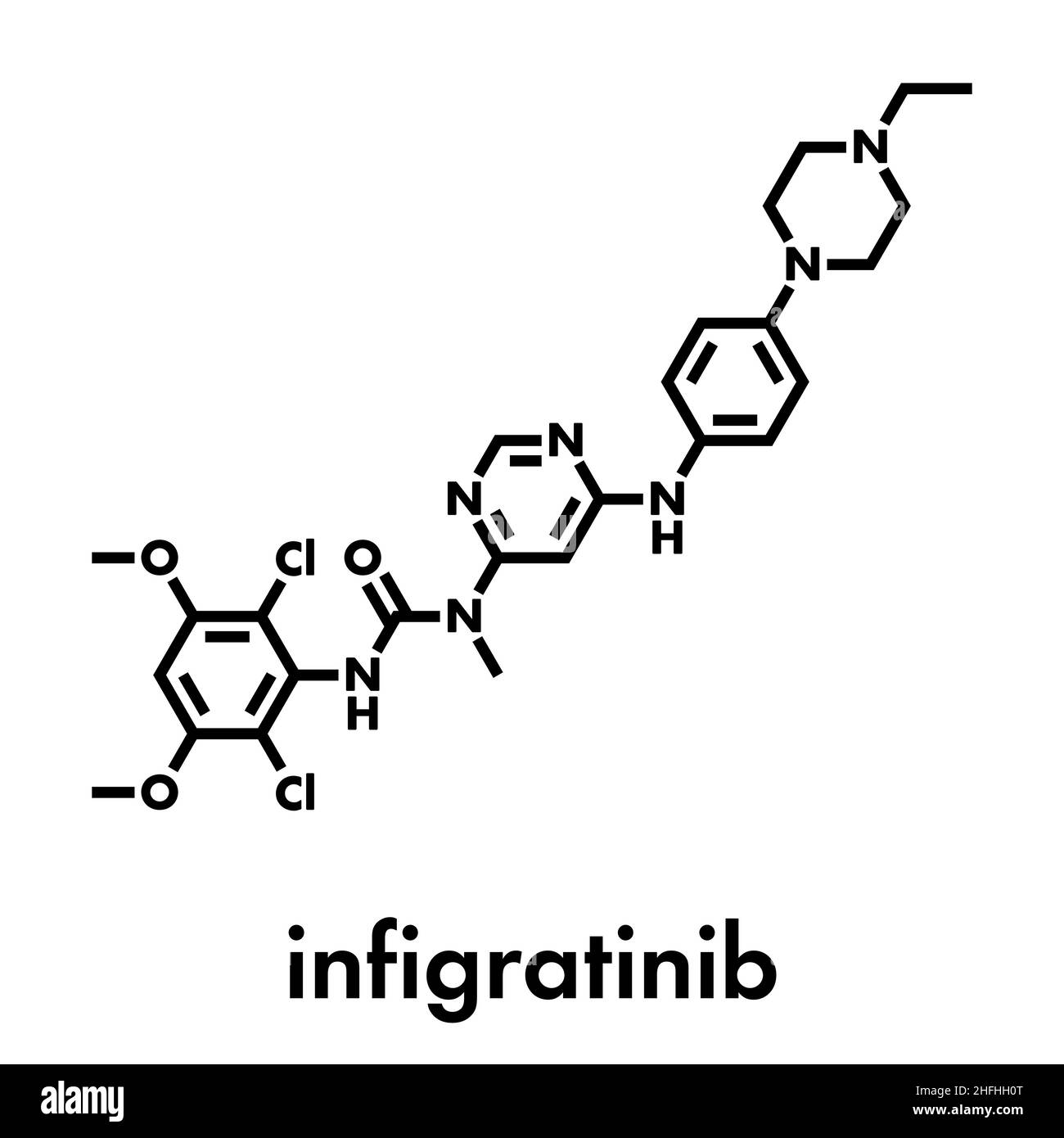 Molecola di farmaco di Infigratinib. Formula scheletrica. Illustrazione Vettoriale