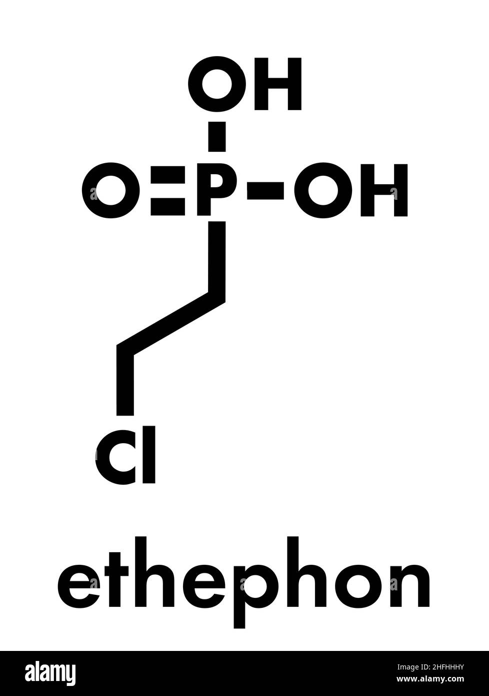 Etefon regolatore della crescita delle piante molecola. Formula di scheletro. Illustrazione Vettoriale