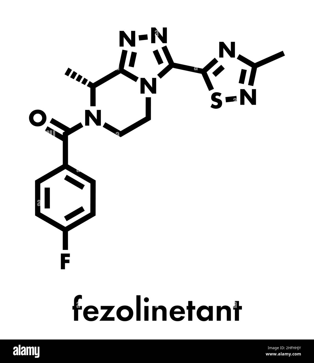 Fezolinetant molecola di farmaco (recettore NK3 inibitore). Formula di scheletro. Illustrazione Vettoriale