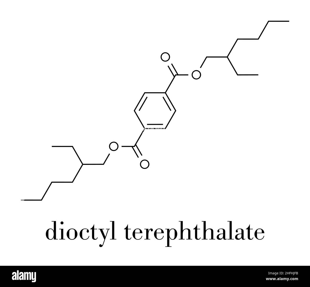 Molecola plastificante del diottil tereftalato (DOTP, DEHT). Ftalato alternativo, utilizzato in plastica PVC. Formula scheletrica. Illustrazione Vettoriale
