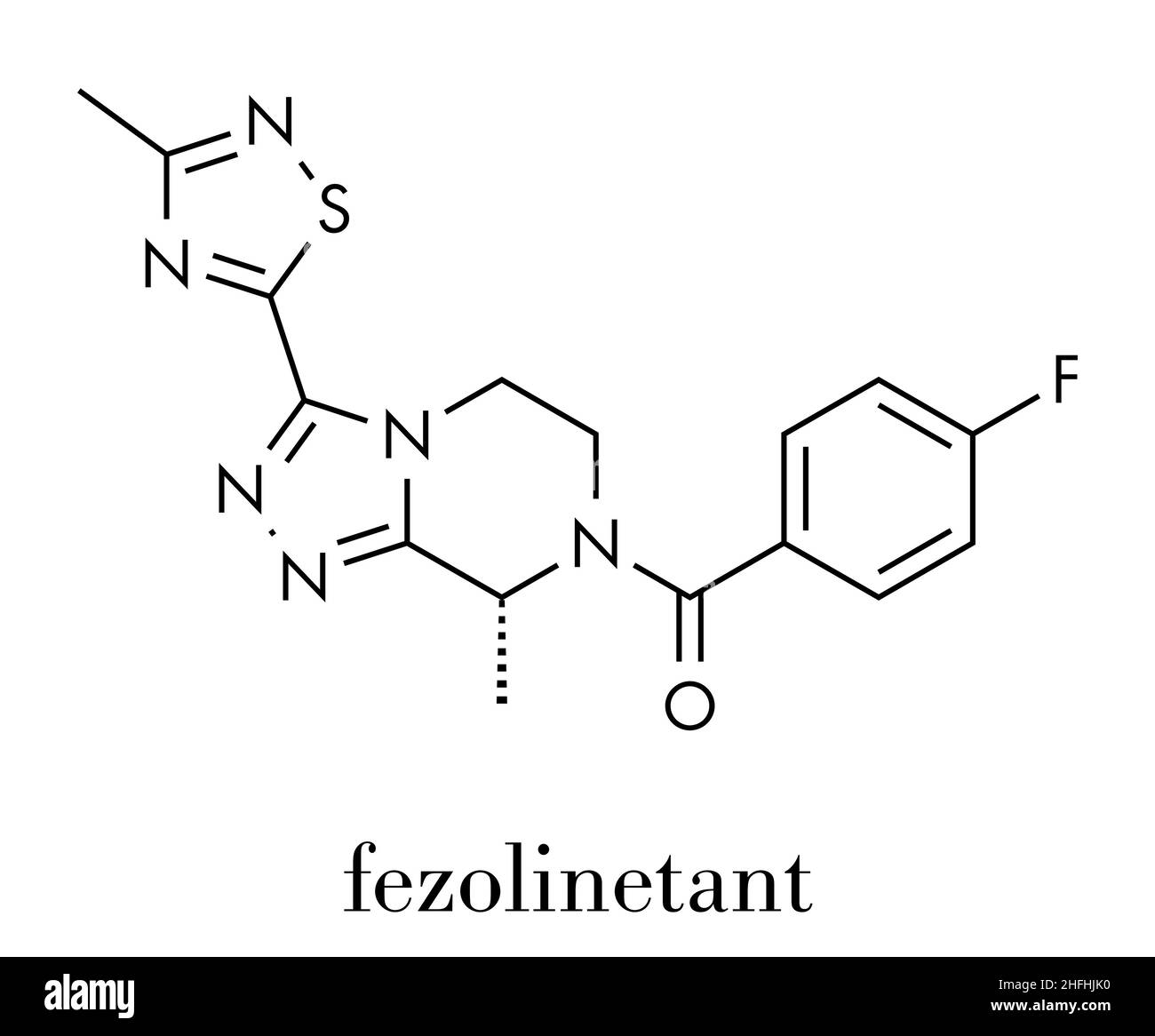 Fezolinetant molecola di farmaco (recettore NK3 inibitore). Formula di scheletro. Illustrazione Vettoriale