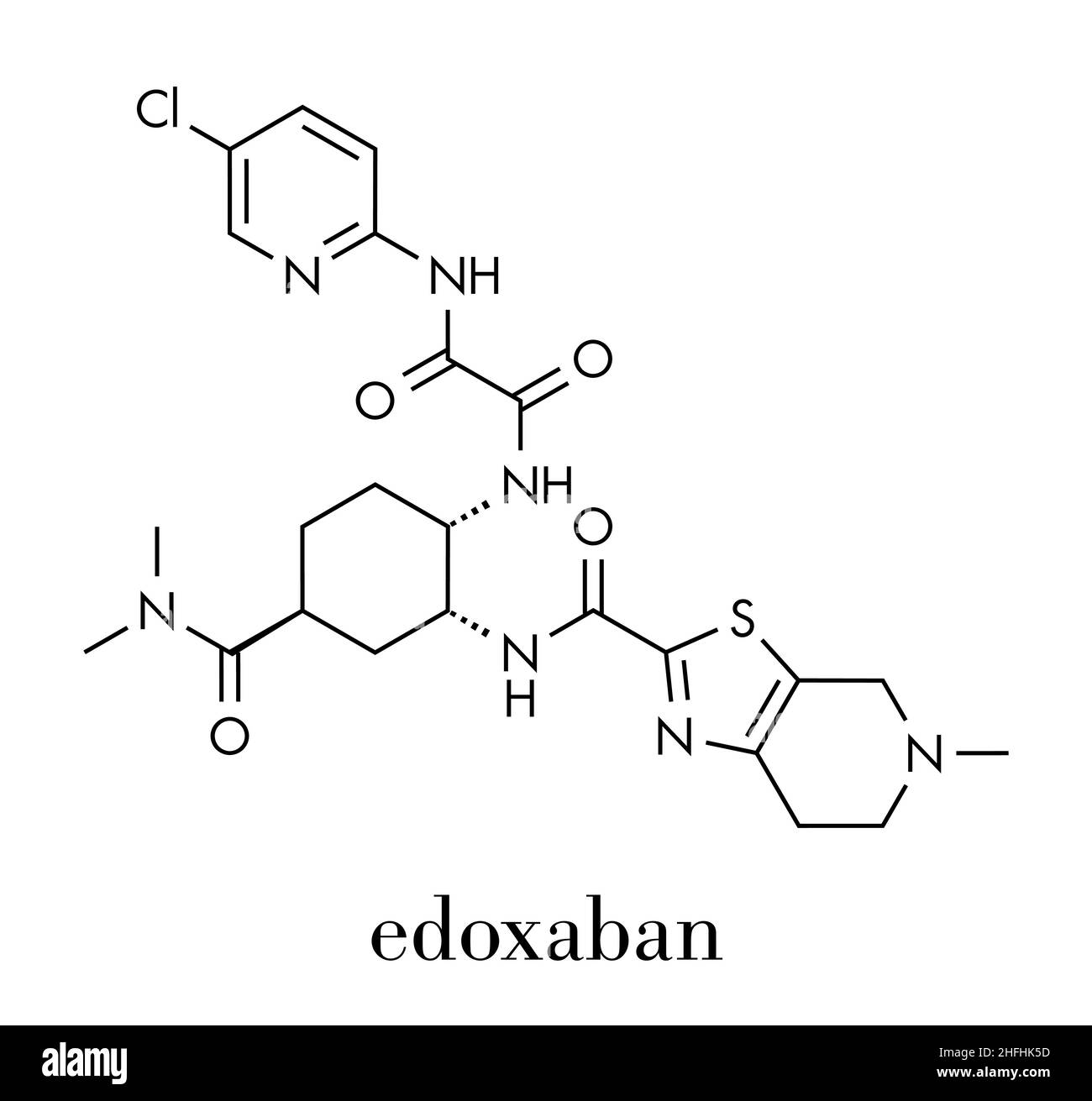 Molecola di farmaco anticoagulante Edoxaban (inibitore diretto di FXa). Formula scheletrica. Illustrazione Vettoriale