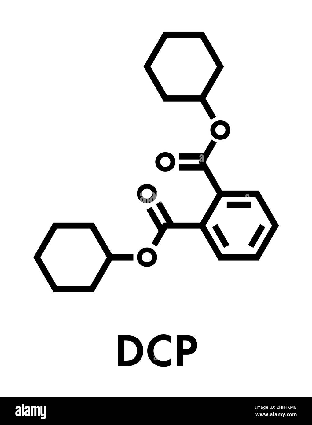 Dicicloesilftalato (DCP) plastificante molecola. Formula di scheletro. Illustrazione Vettoriale