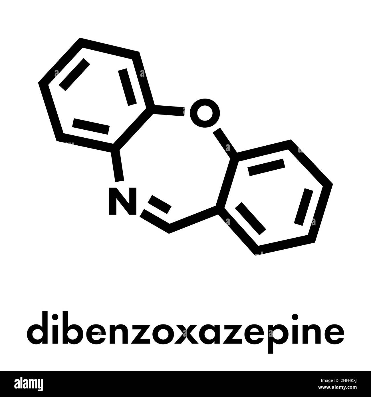 Dibenzossazepina (CR) gas lacrimogeni molecola. Formula di scheletro. Illustrazione Vettoriale
