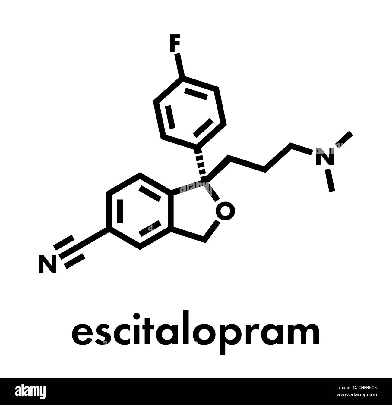 Escitalopram farmaco antidepressivo (SSRI classe molecola). Formula di scheletro. Illustrazione Vettoriale
