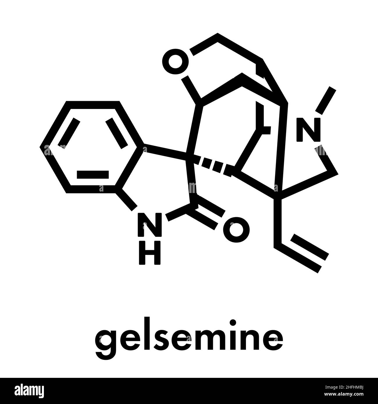Molecola alcaloide della gelsemina. Formula scheletrica. Illustrazione Vettoriale
