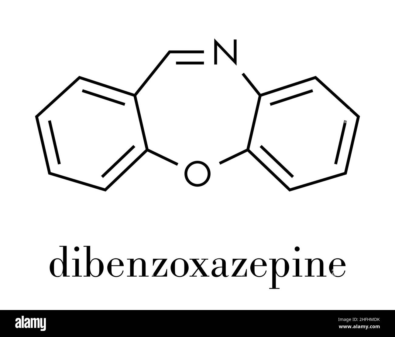 Dibenzossazepina (CR) gas lacrimogeni molecola. Formula di scheletro. Illustrazione Vettoriale