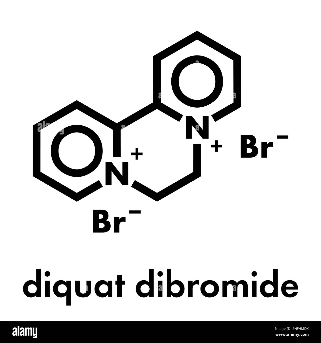 Il Diquat dibromuro di erbicida contatto molecola. Formula di scheletro. Illustrazione Vettoriale